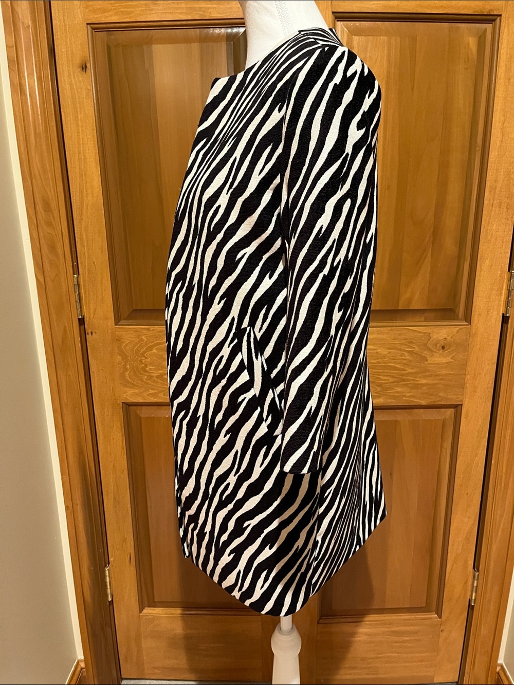Boston Proper Black and White Zebra-Print Long Coat - Picture 2 of 6